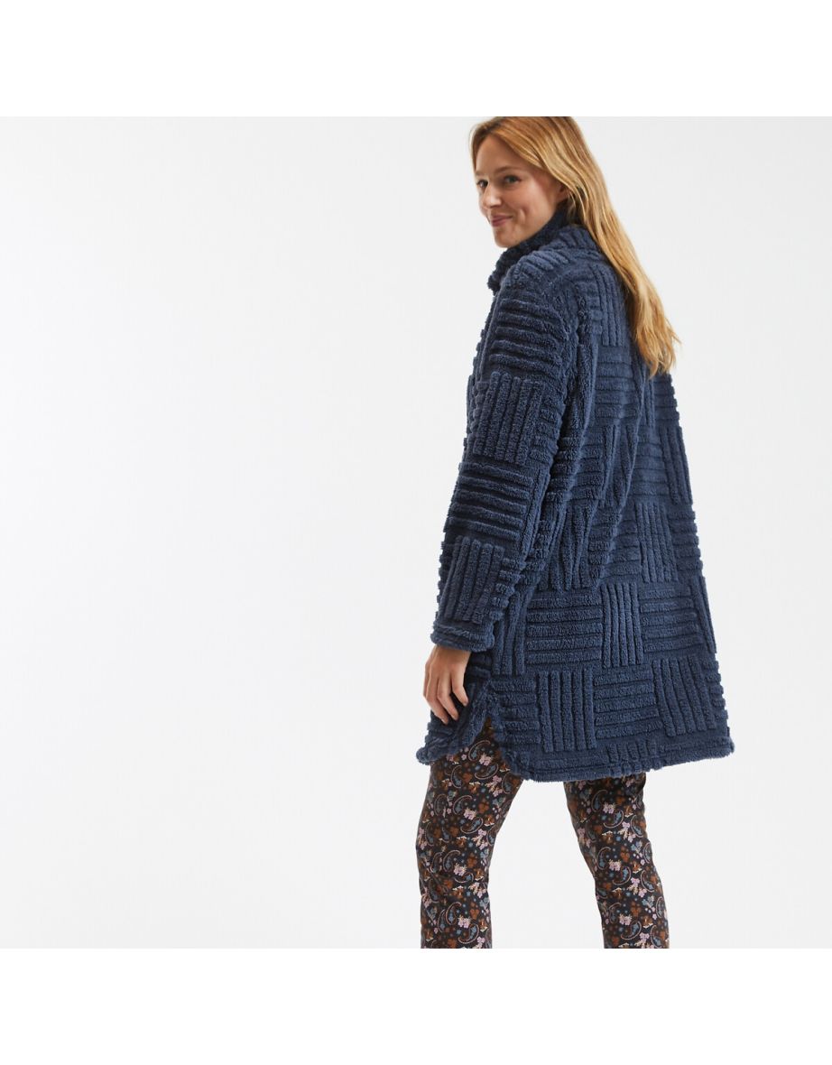 Embossed Fleece Lounge Jacket with High Neck - 3
