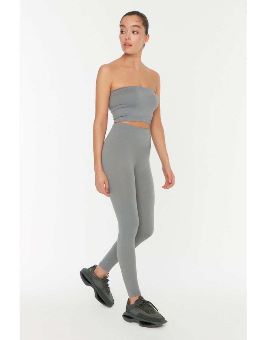 Sports Leggings - Gray - High Waist