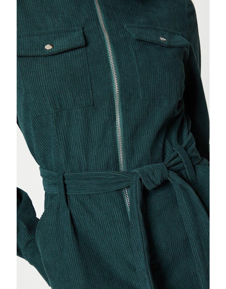Cord Zip Front Belted Boilersuit - 3
