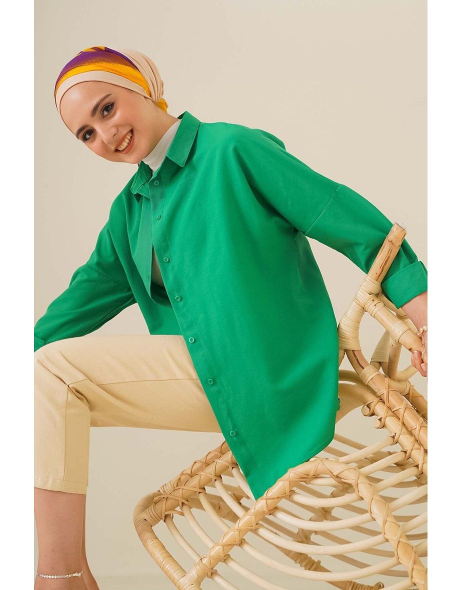 Oversize Basic Shirt - Green - 3