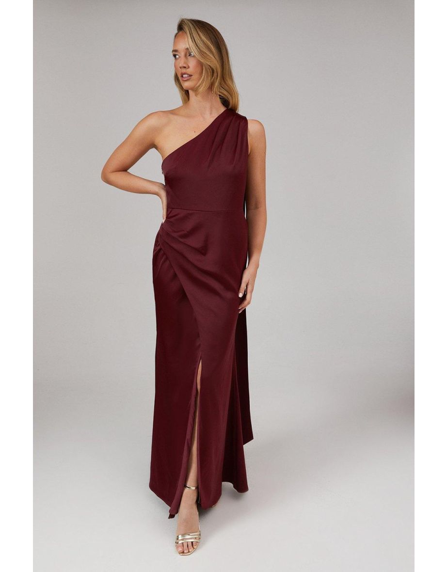 Debut London by Coast One Shoulder Tie Neck Detail Satin Bridesmaids Dress