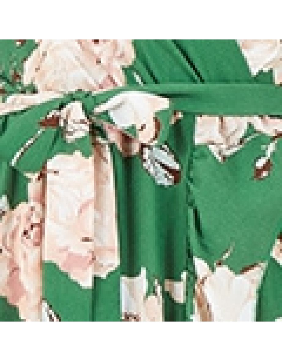 Mela Green Rose Printed Bubble Crepe Wrap Effect Dress - 4