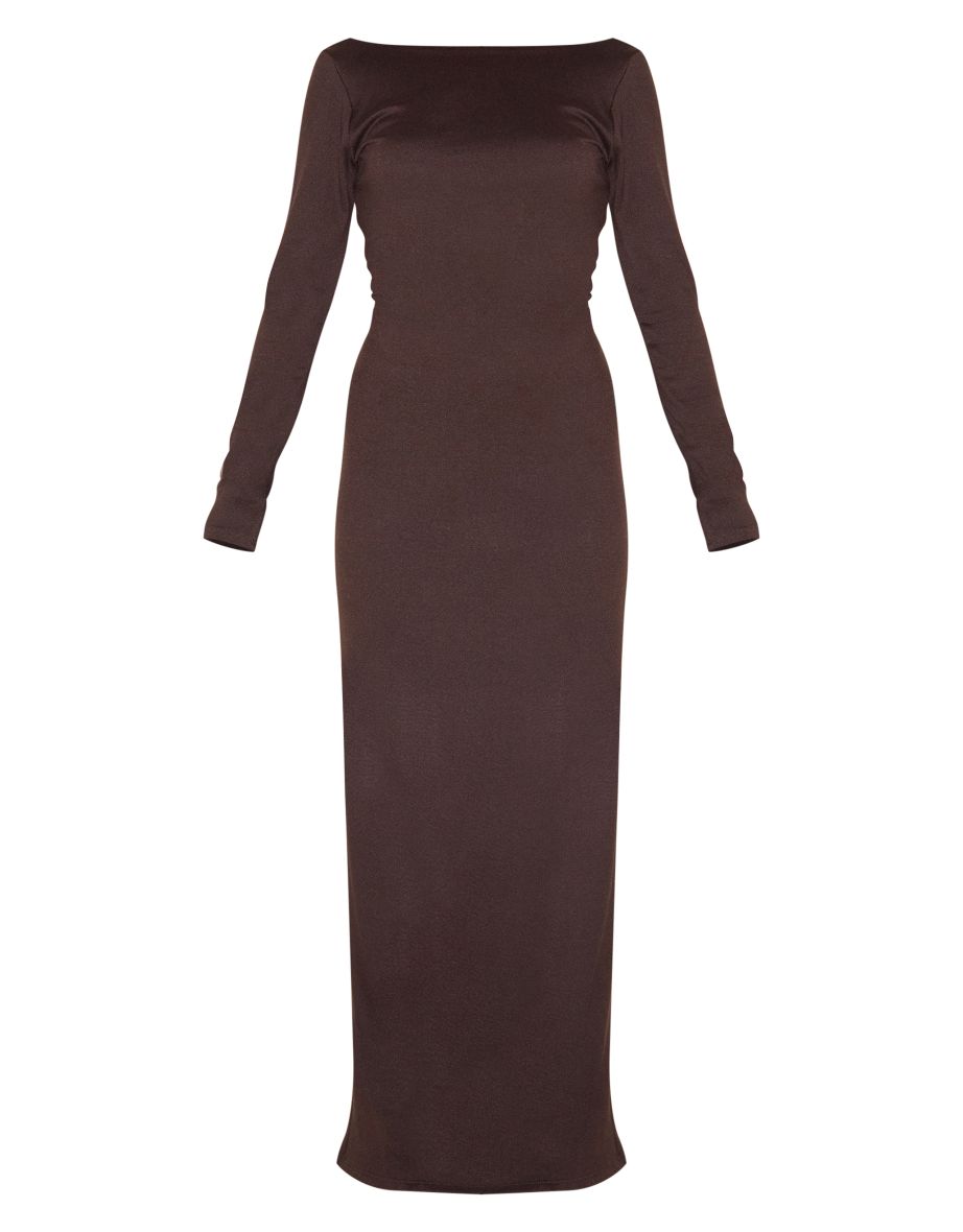 Petite Chocolate Contour Jersey Scoop Open Back Maxi Dress - 4