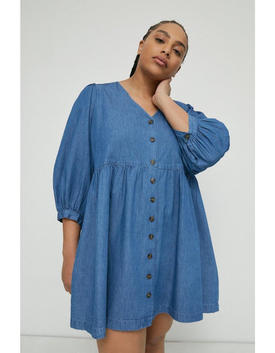 Denim smock store dress plus size