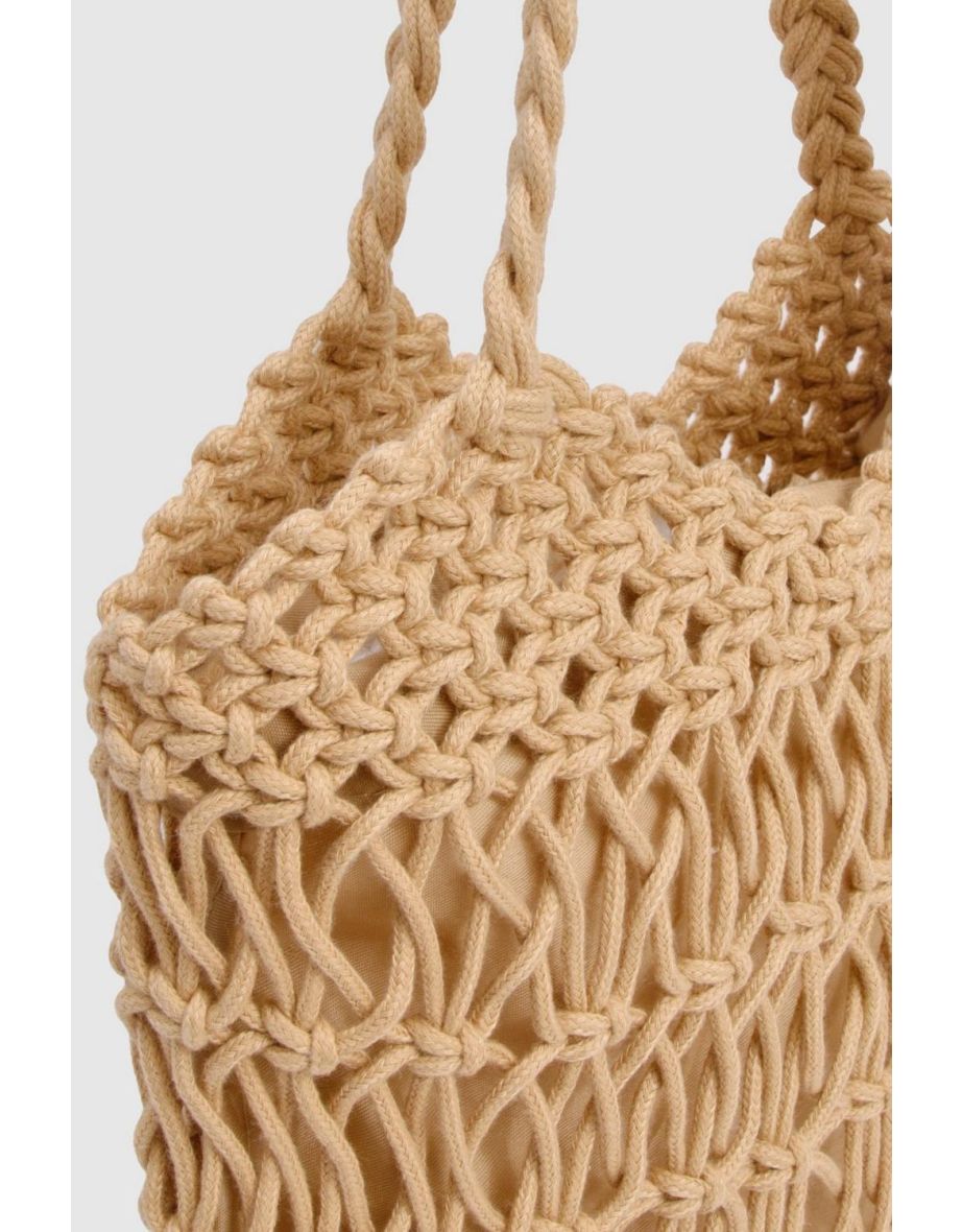 Knitted Crochet Beach Bag - mocha - 3