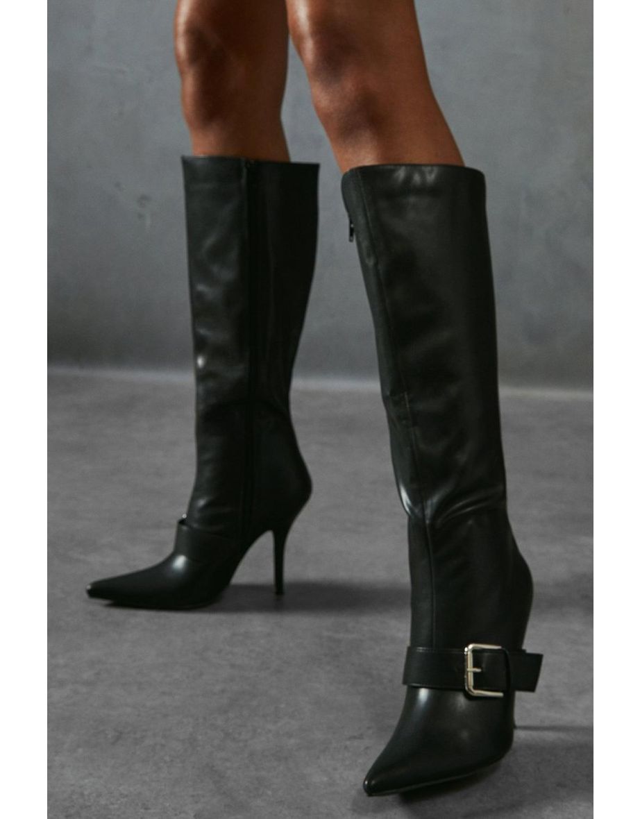Leather Look Ruched Calf Boots - 3