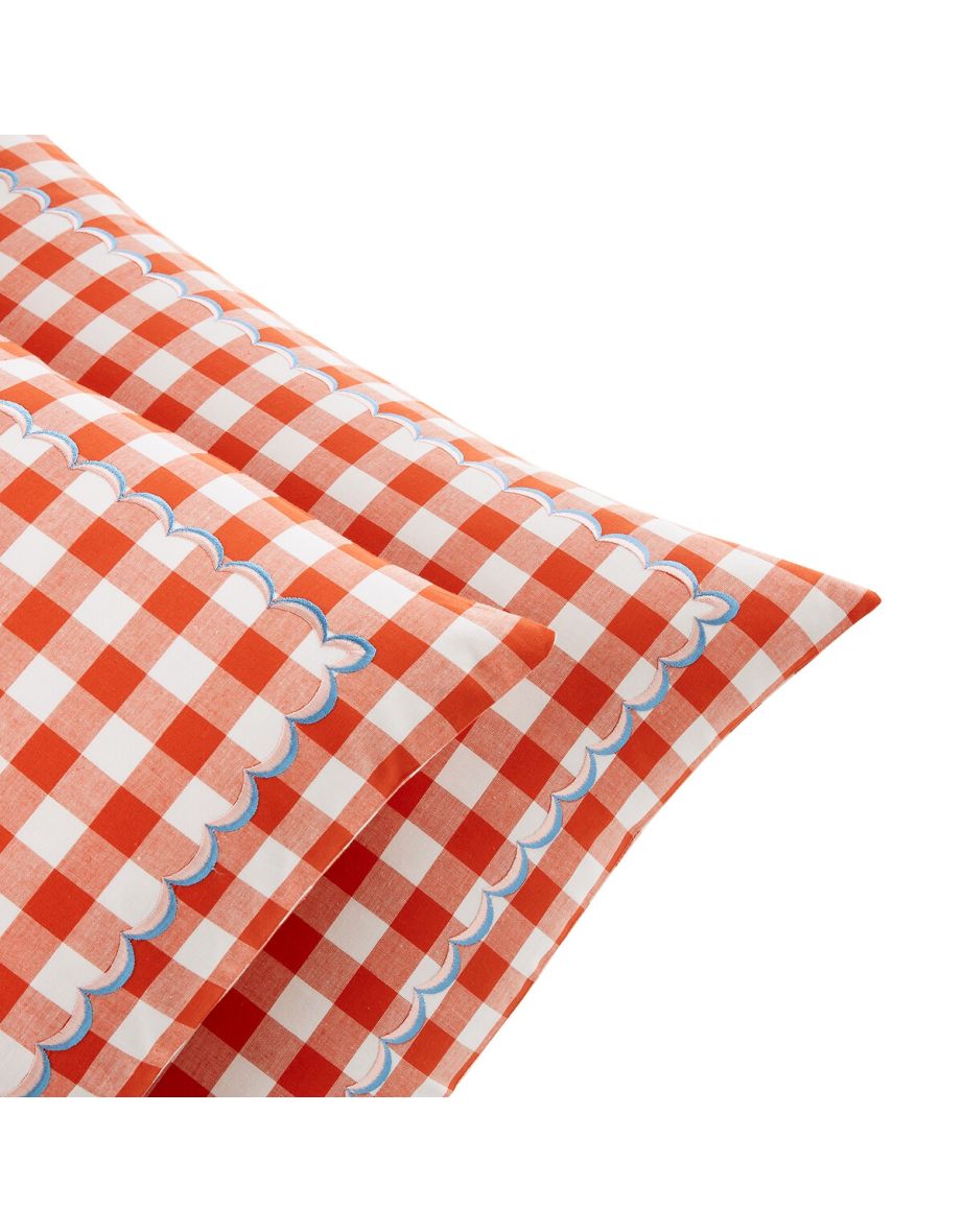 Mallory Embroidered Gingham 100% Cotton Pillowcase - 4
