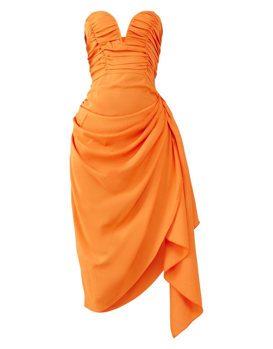 Orange Ruched Plunge Midaxi Dress - 4