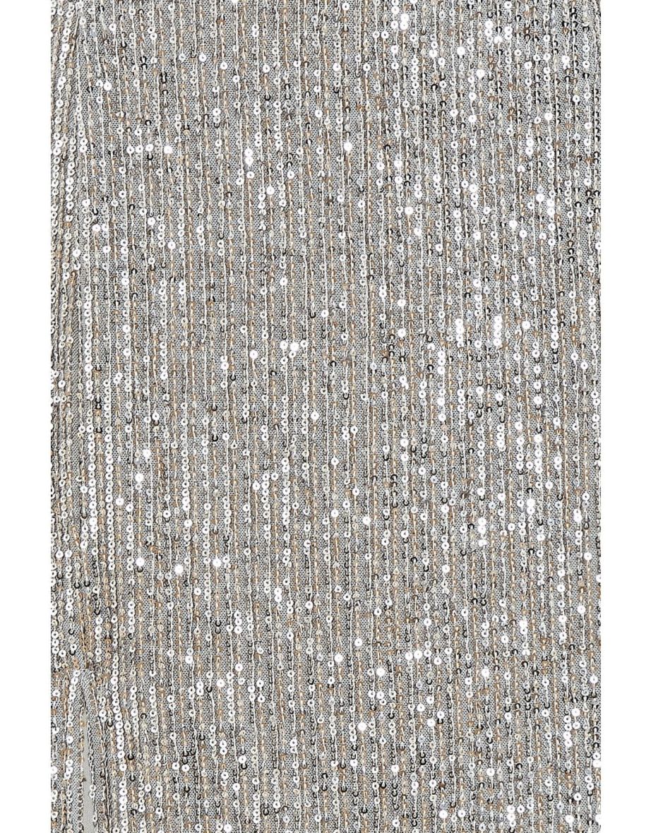 Yumi Silver Sequin Fitted Skirt With Front Slit - 5
