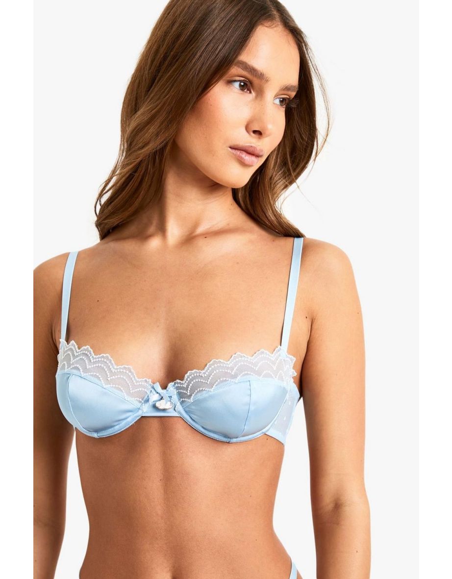 Valentines Cloud Trim Satin Bra - baby blue - 2