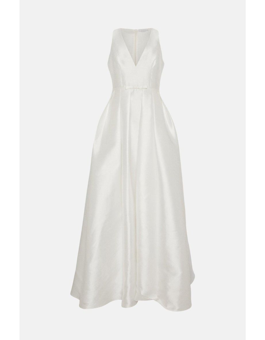 Halter Neck Mini Bow Maxi Dress With Pockets - 3