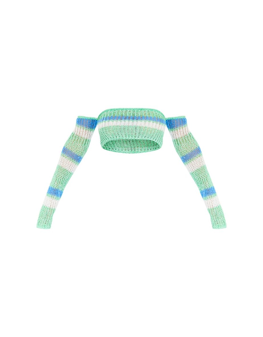 Green Open Knit Off The Shoulder Bandeau Top - 4