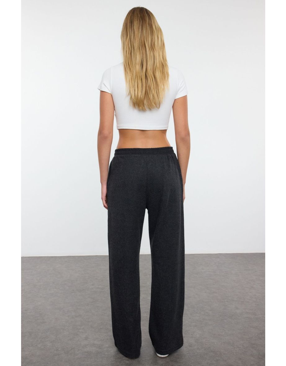 Anthracite Wide Leg/Spanish Leg Thick Fleece Stretchy Knitted Sweatpants - 4
