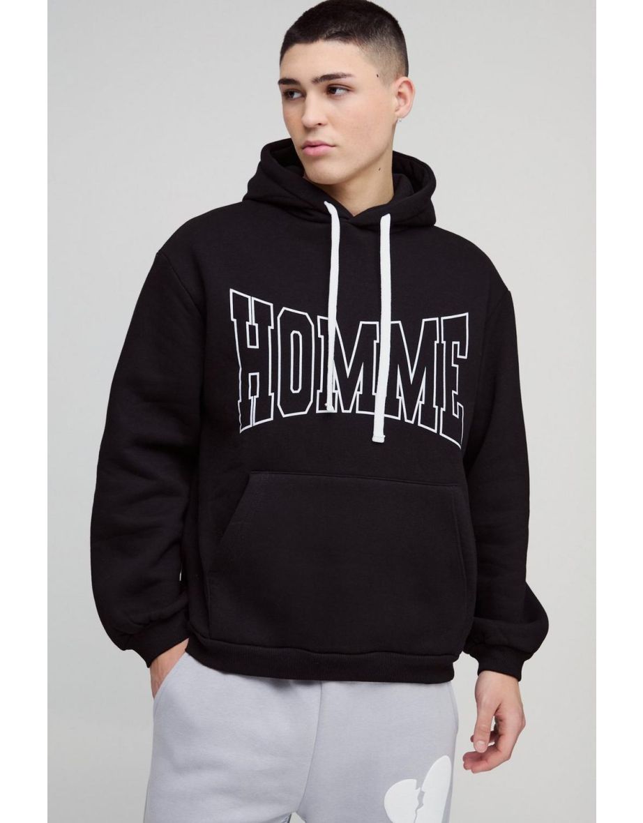 Oversized Homme Print Hoodie - black