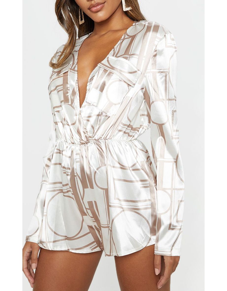 Champagne Chain Print Plunge Playsuit - 4
