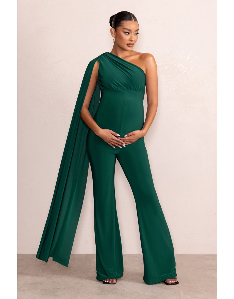 Bottle Green Maternity Maternity One Shoulder Cape Jumpsuit