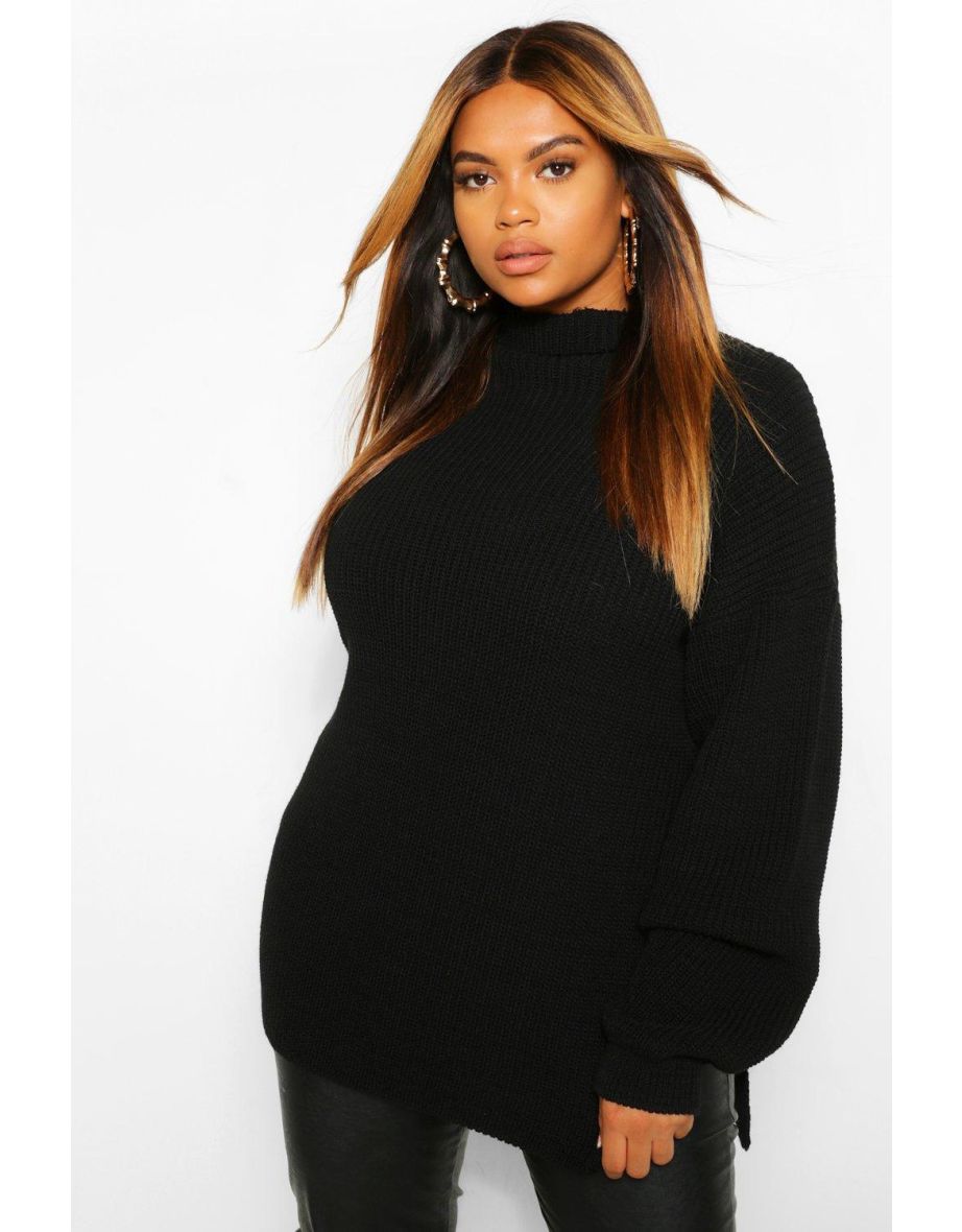 Plus Roll Neck Side Split Jumper - black