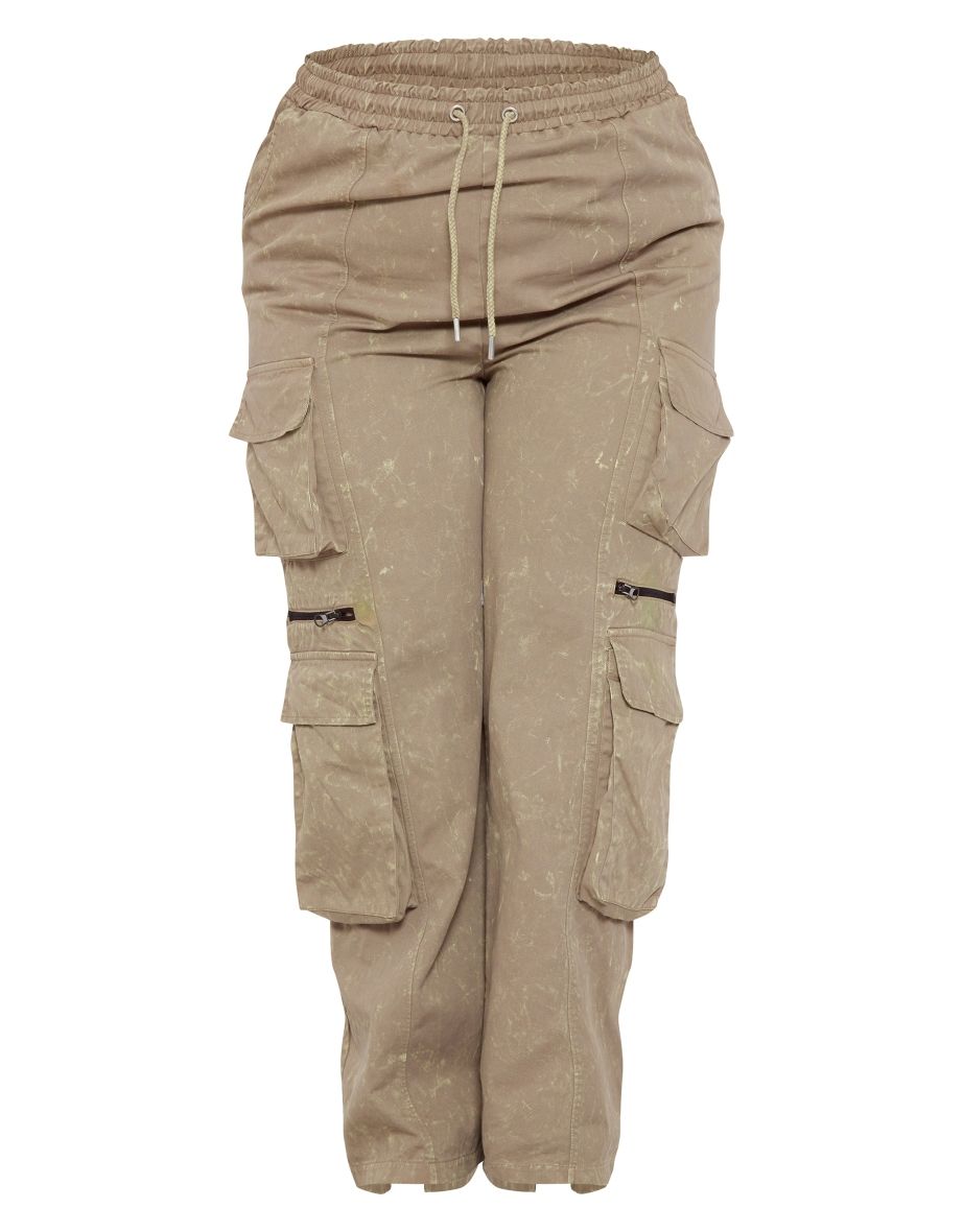 Plus Khaki Washed Cargo Trousers - 4