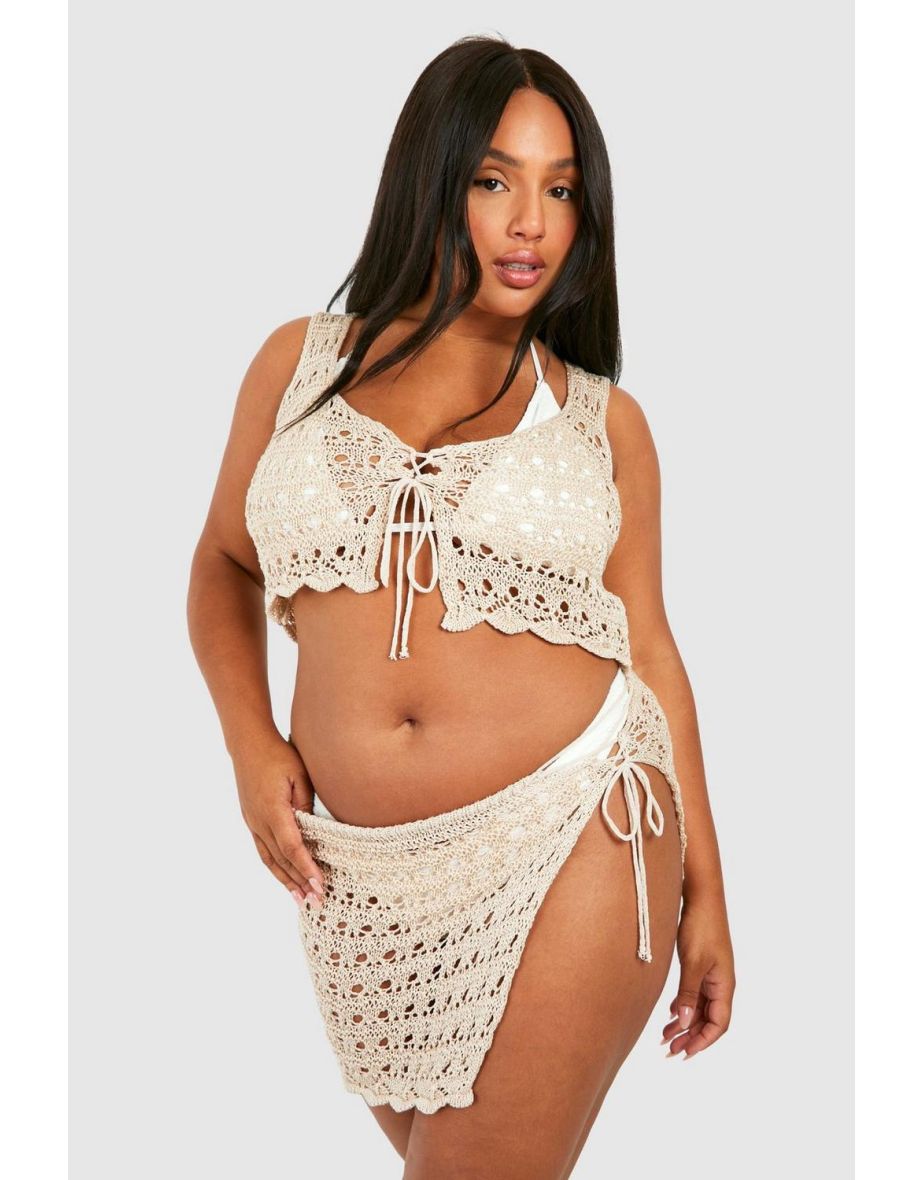 Plus Crochet Top And Mini Skirt Beach Co-ord