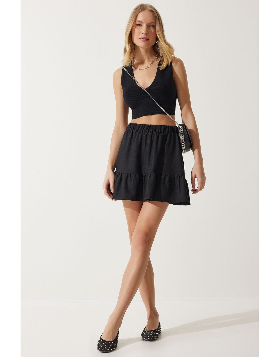 Women's Black Mini Flounce Skirt