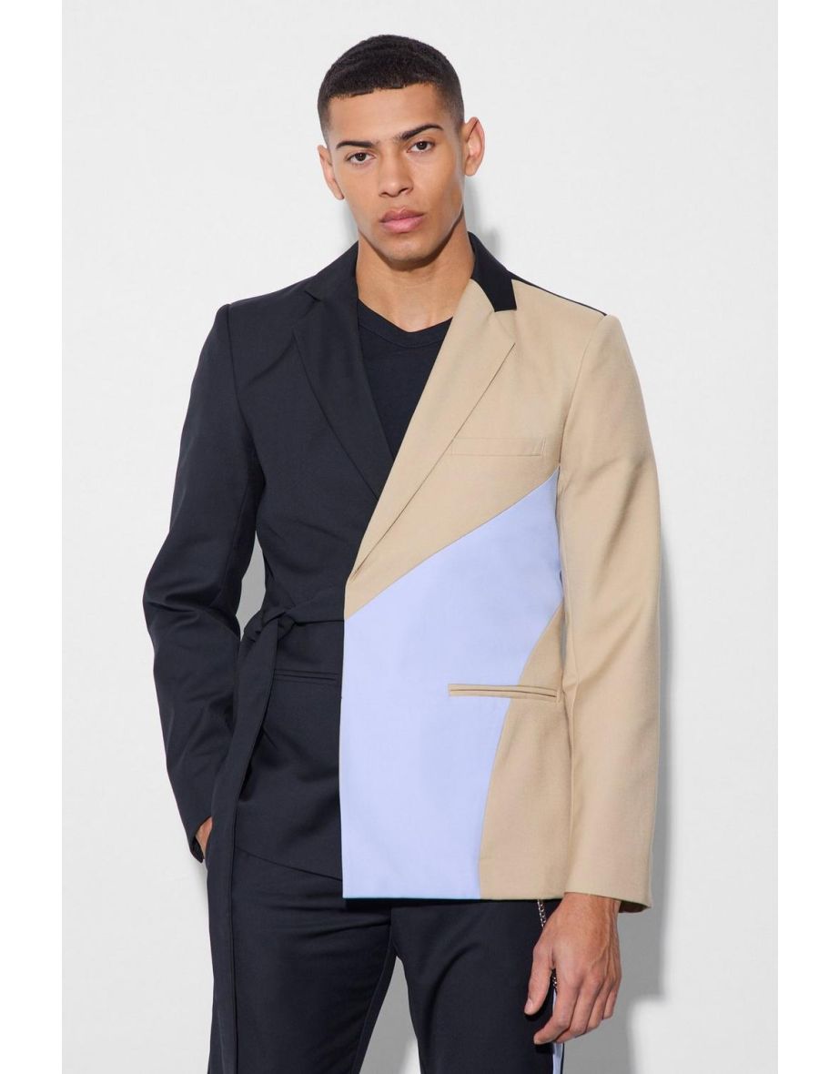 Slim Wrap Panel Suit Jacket - sky