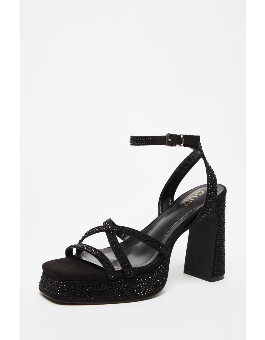 Black Diamante Platform Heels