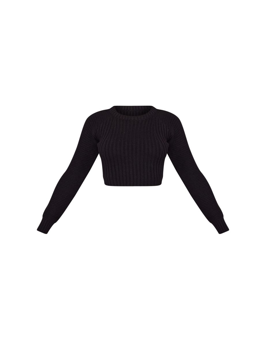 Petite Black Cropped Knit Jumper - 4