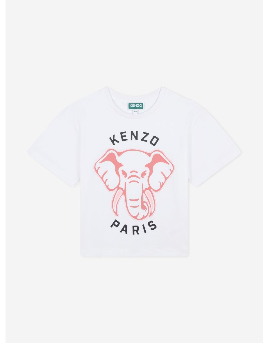 KENZO Girls Elephant Logo T-Shirt in White