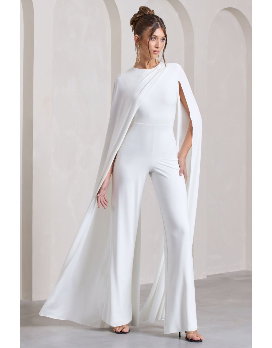 Harley | White Straight-Leg Jumpsuit With Cape Sleeves - 4