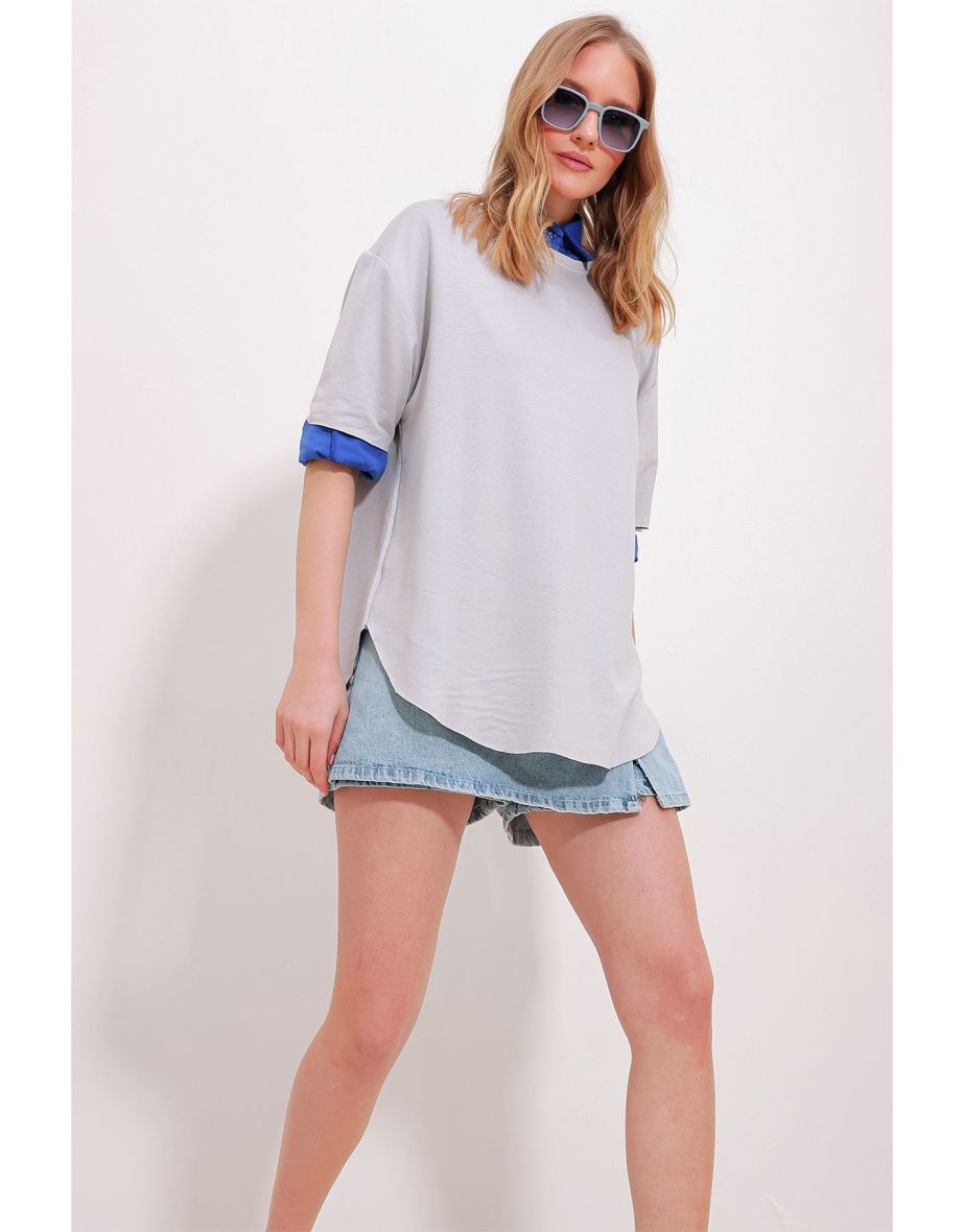 Women's Gray Crew Neck Oval Cut Modal T-Shirt