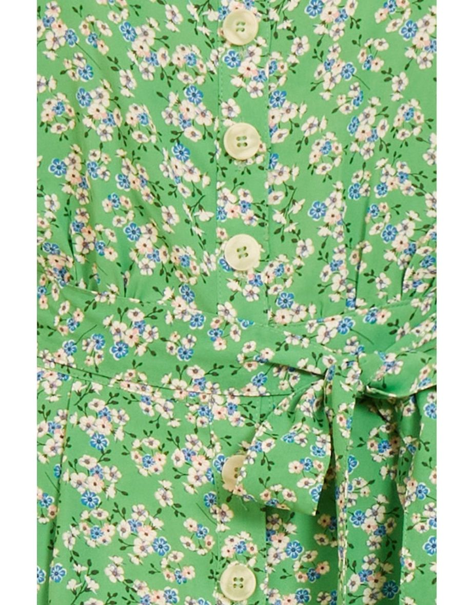 Yumi Green Floral Puff Sleeve Jumpsuit - 4