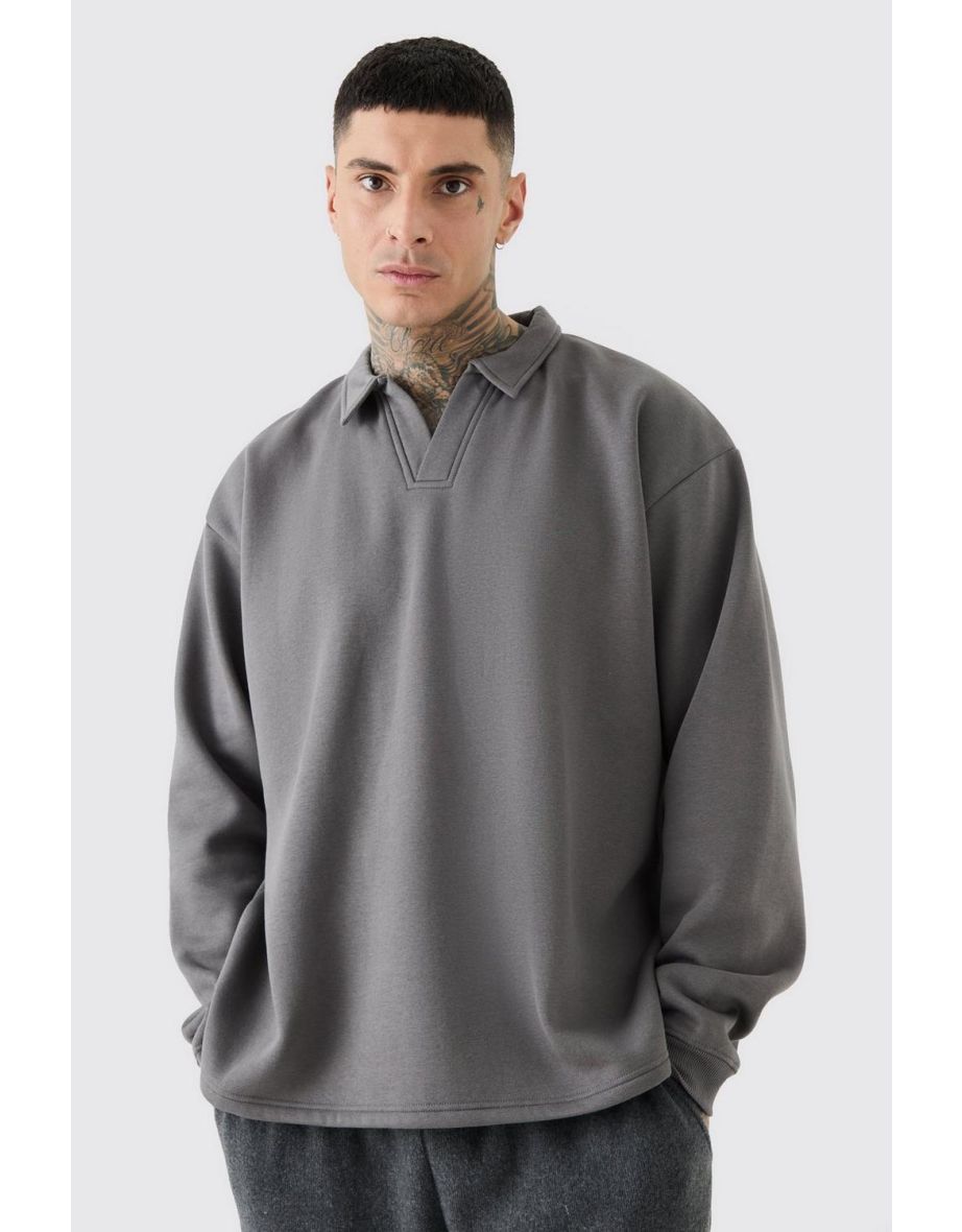 Tall Oversized Revere Rugby Polo - charcoal