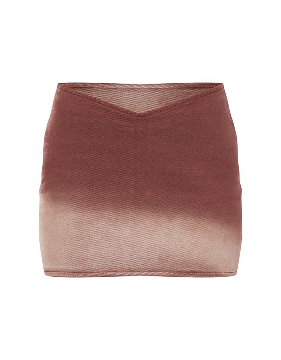 Brown Ombre Wash V Waistband Mini Skirt - 5