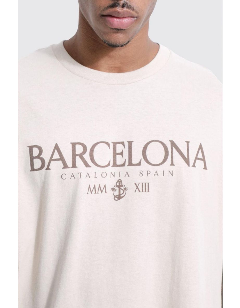 Oversized Barcelona Print T-shirt - sand - 2
