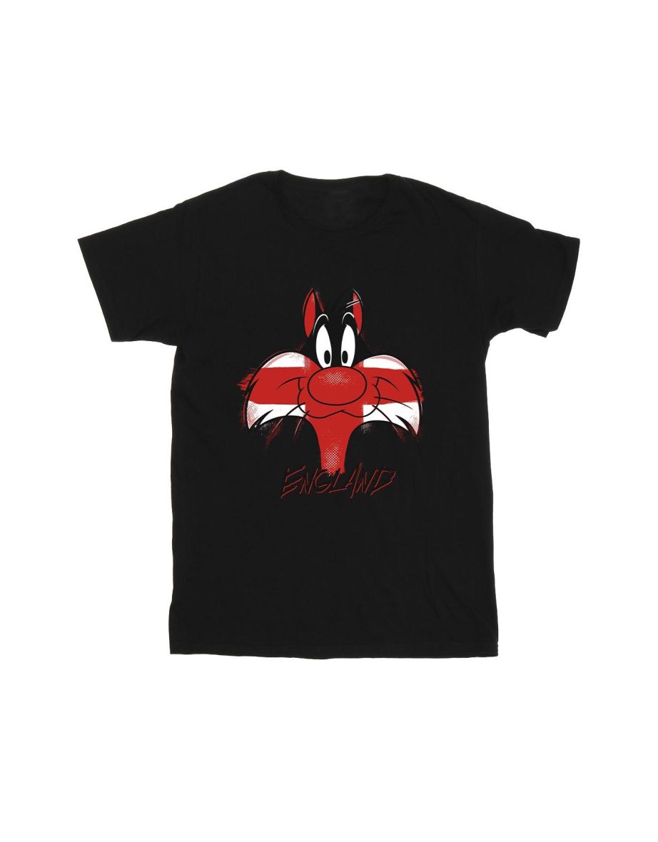 Looney Tunes Boys Sylvester England Face T-Shirt - Black