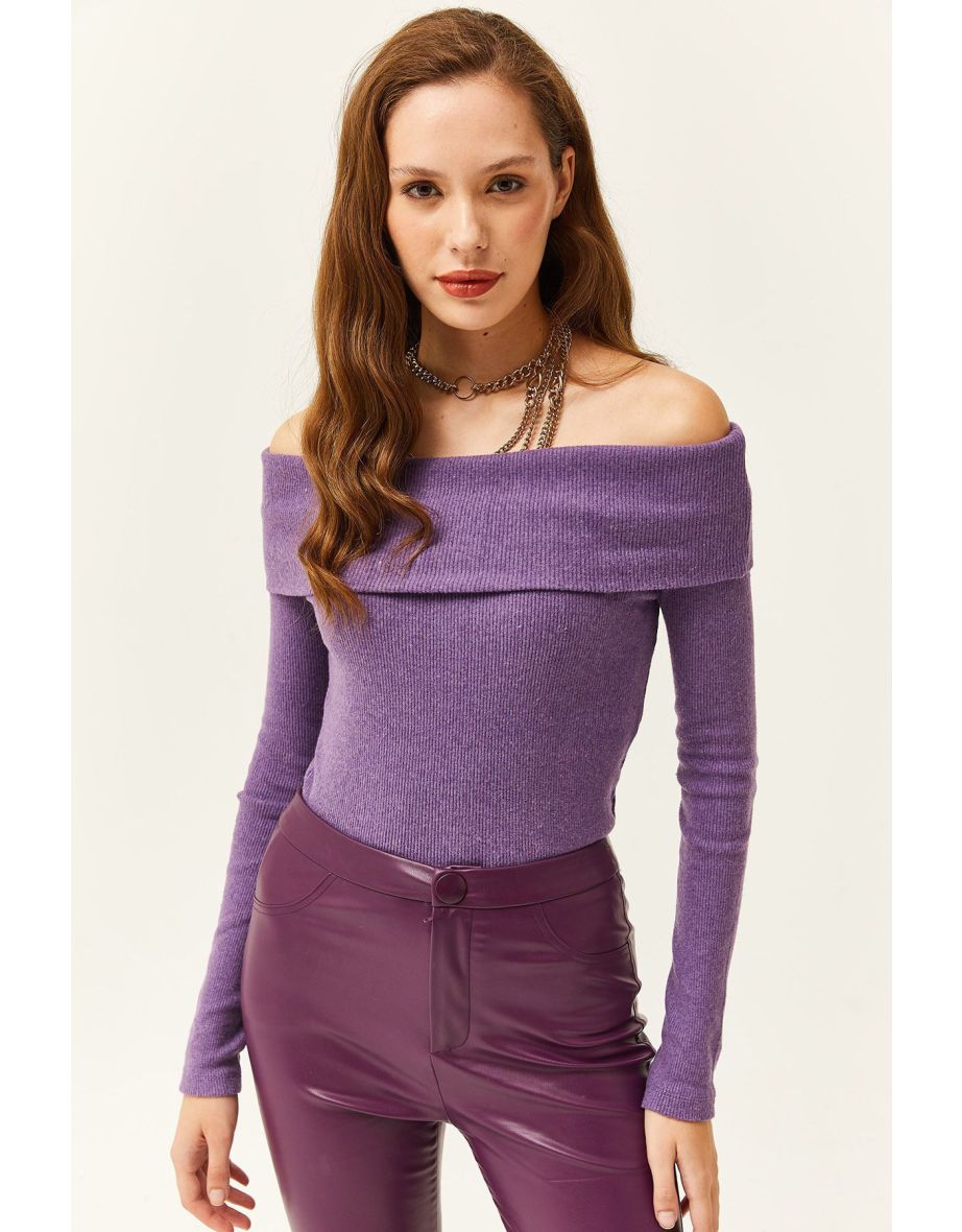 Women's Purple Madonna Collar Raised Camisole Blouse