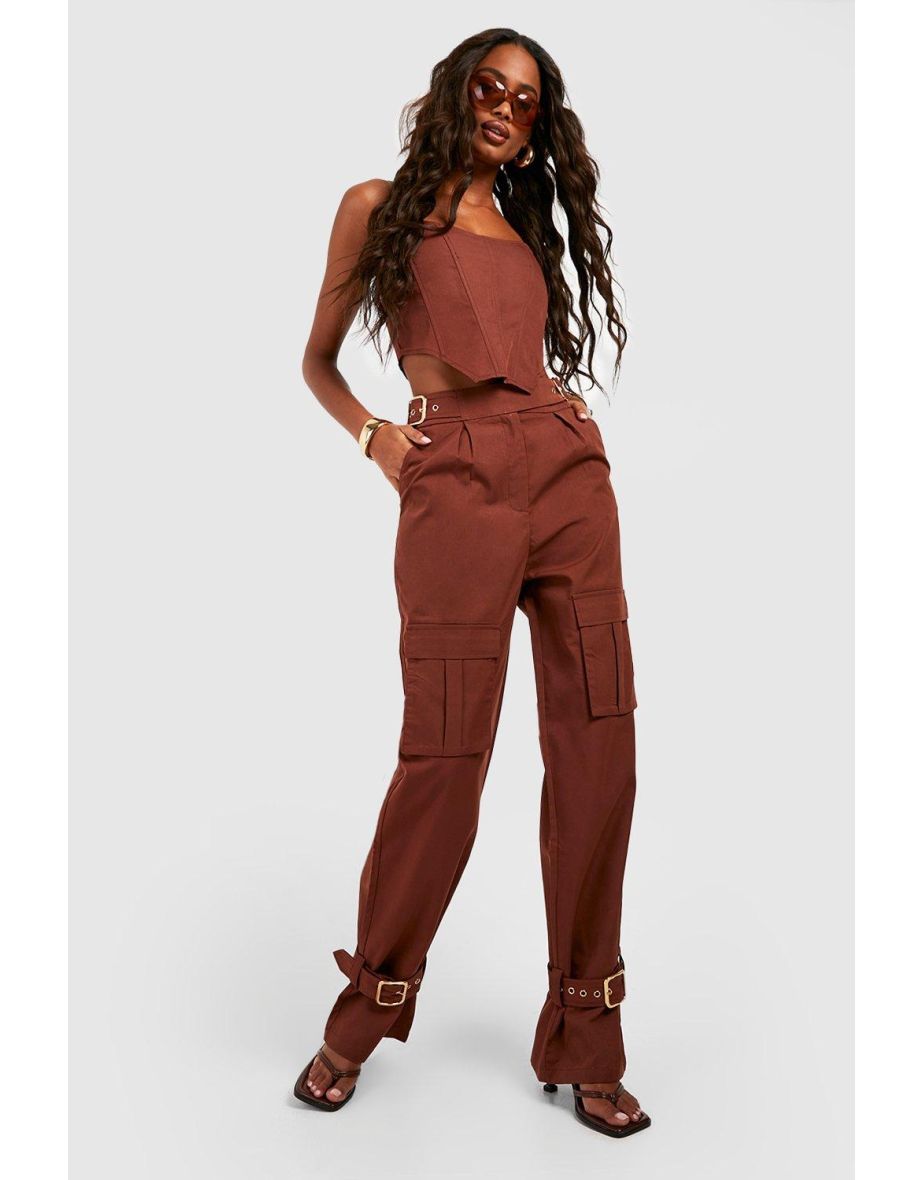 Buckle Detail Tie Ankle Cargo Pants