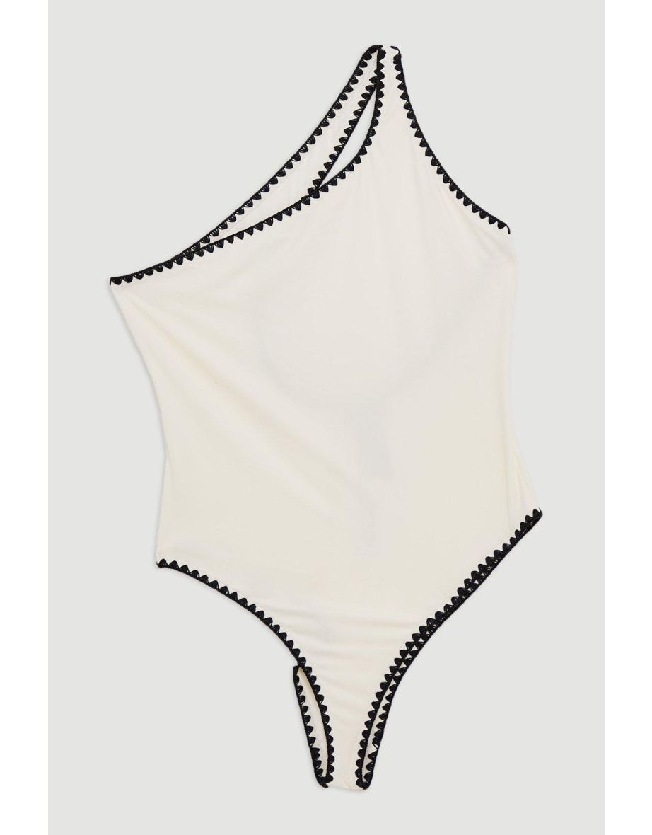 Plus Size Contrast Stitch One Shoulder Swimsuit - 3