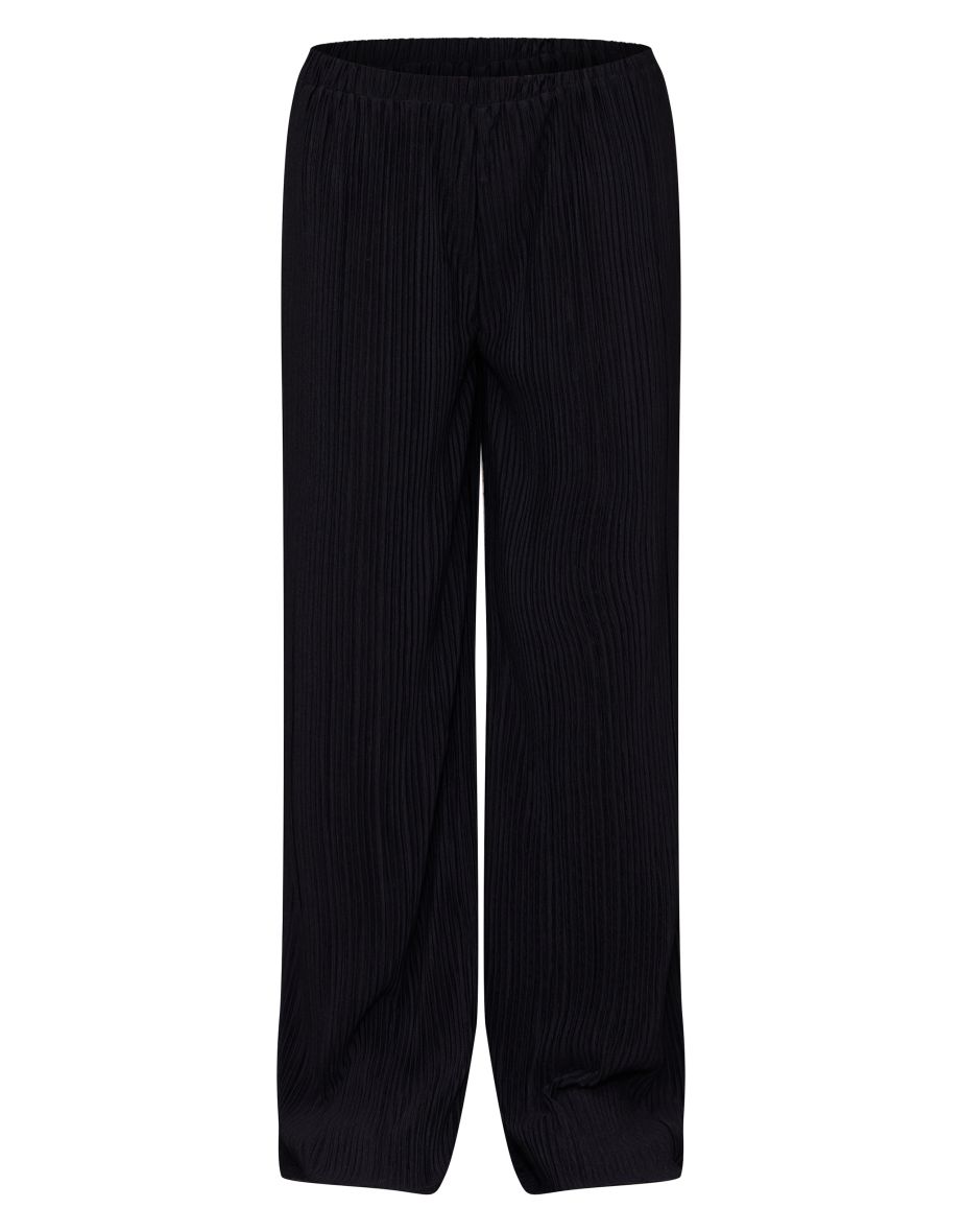 Black Textured Pleated Wide Leg Trousers - 4