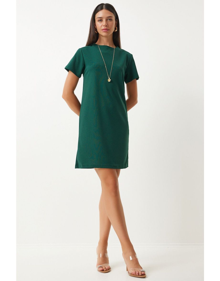 Shop Women s Emerald Green Crew Neck Basic Crepe Dress Online in Bahrain VogaCloset