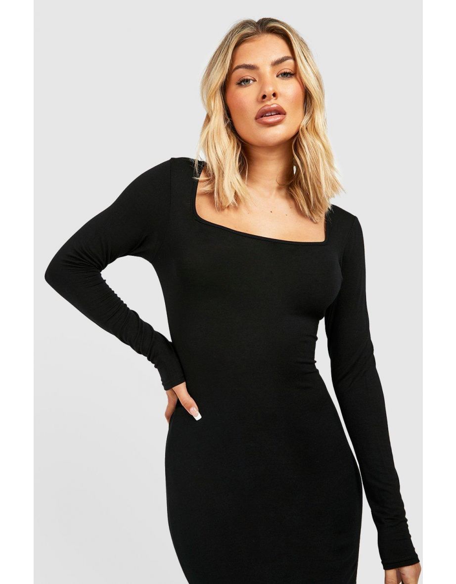 Basics Square Neck Midi Dress - black - 3