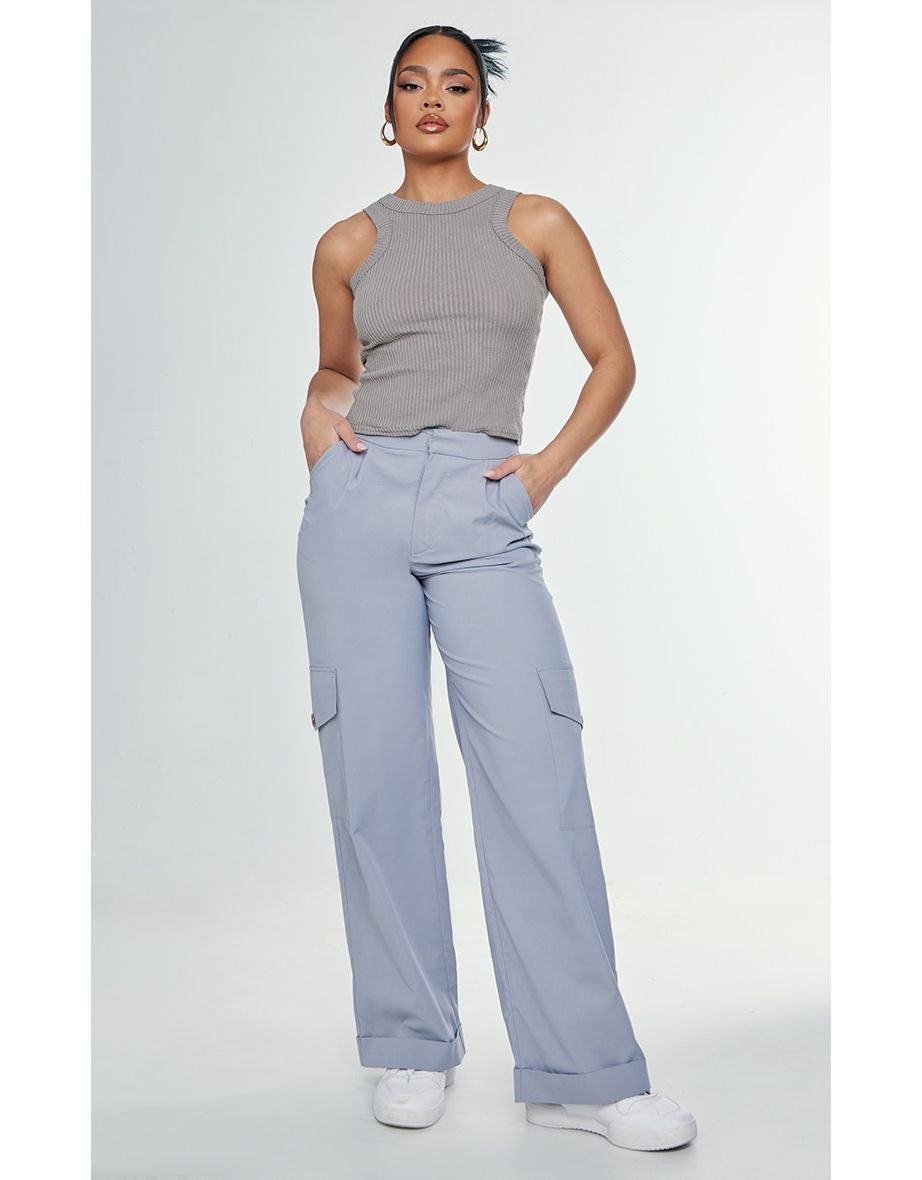 Light Grey Lightweight Woven High Waisted Cargos