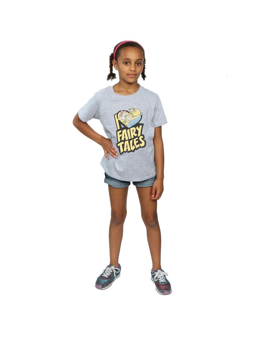 Disney Girls Beauty And The Beast I Love Fairy Tales Cotton T-Shirt - Sports Grey
