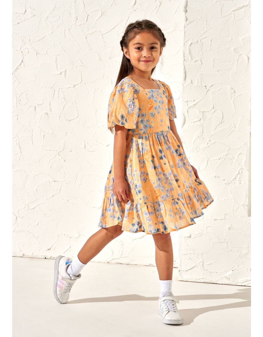 Simone Apricot Textured Print Dress