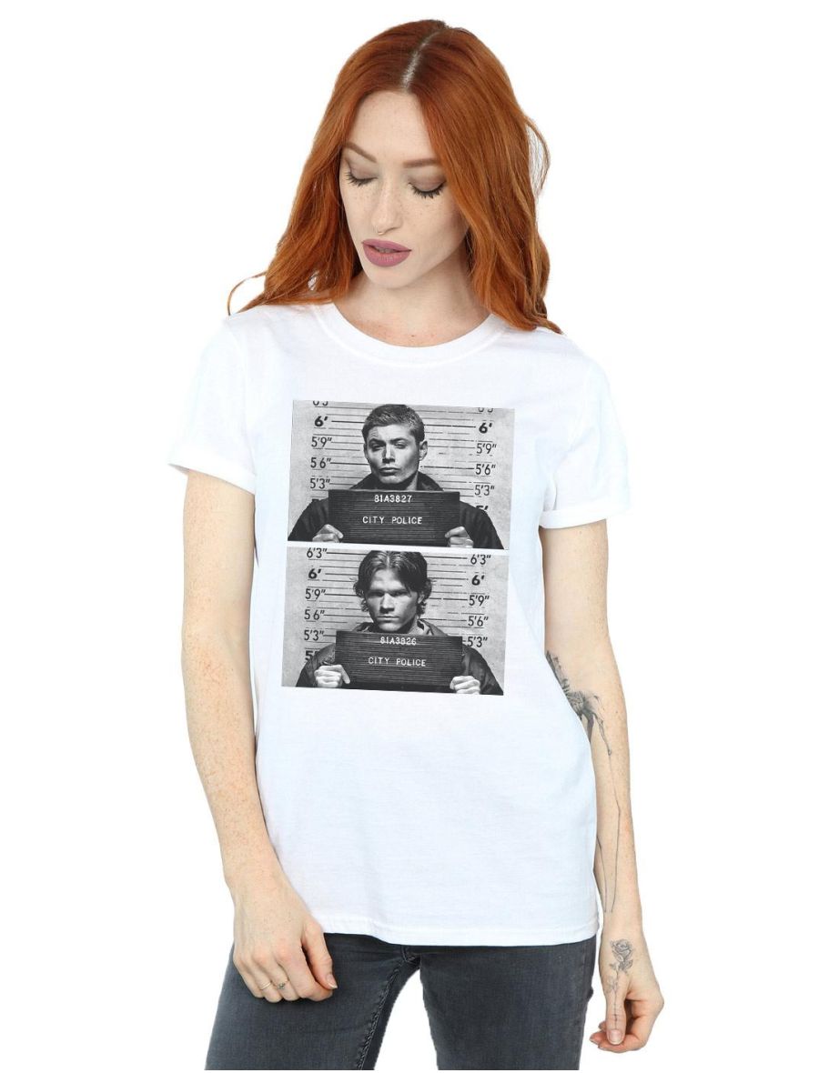 Supernatural Womens/Ladies Winchester Mugshot Cotton Boyfriend T-Shirt - White - 3