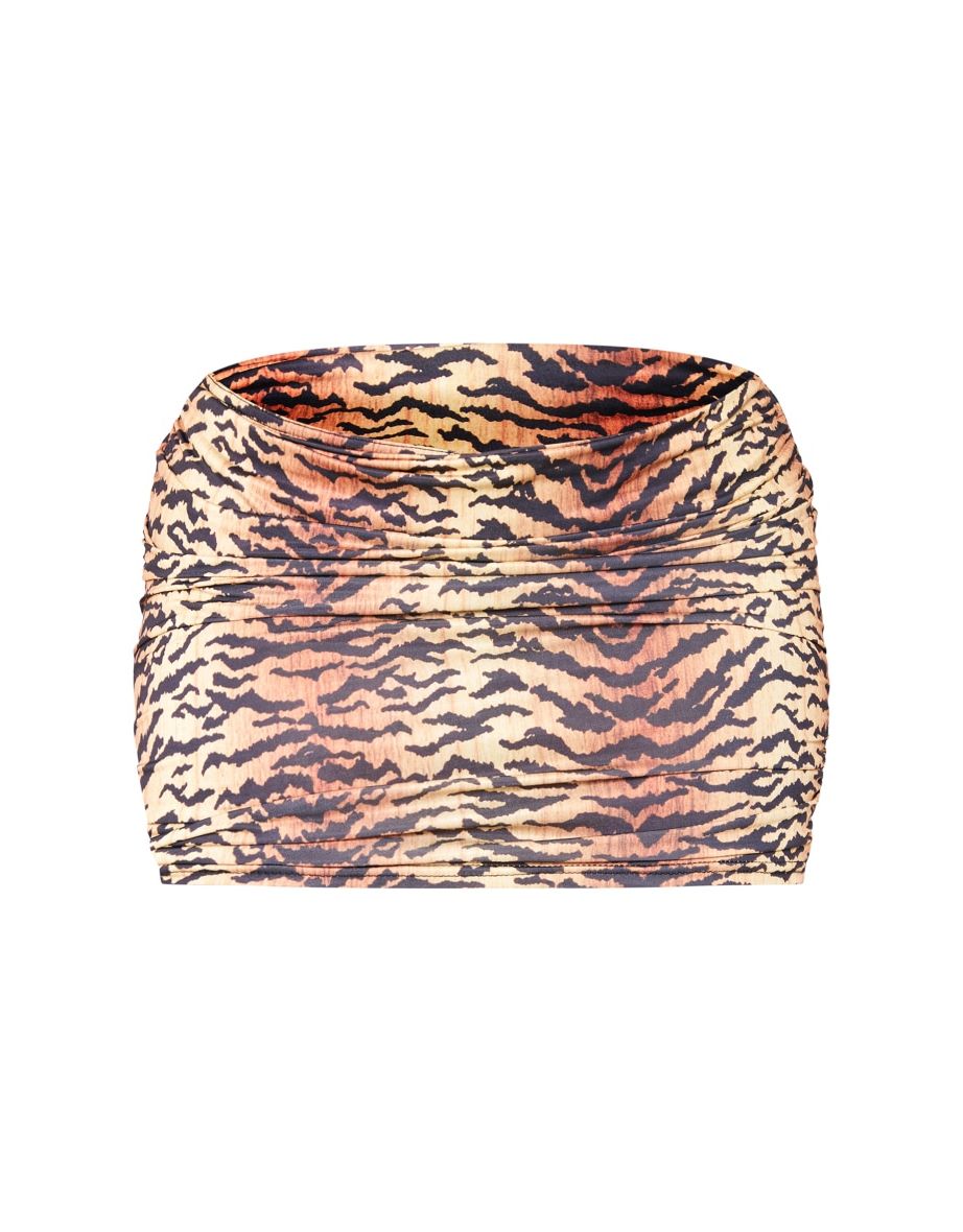 Shape Dark Brown Tiger Print Ruched Mini Skirt - 5