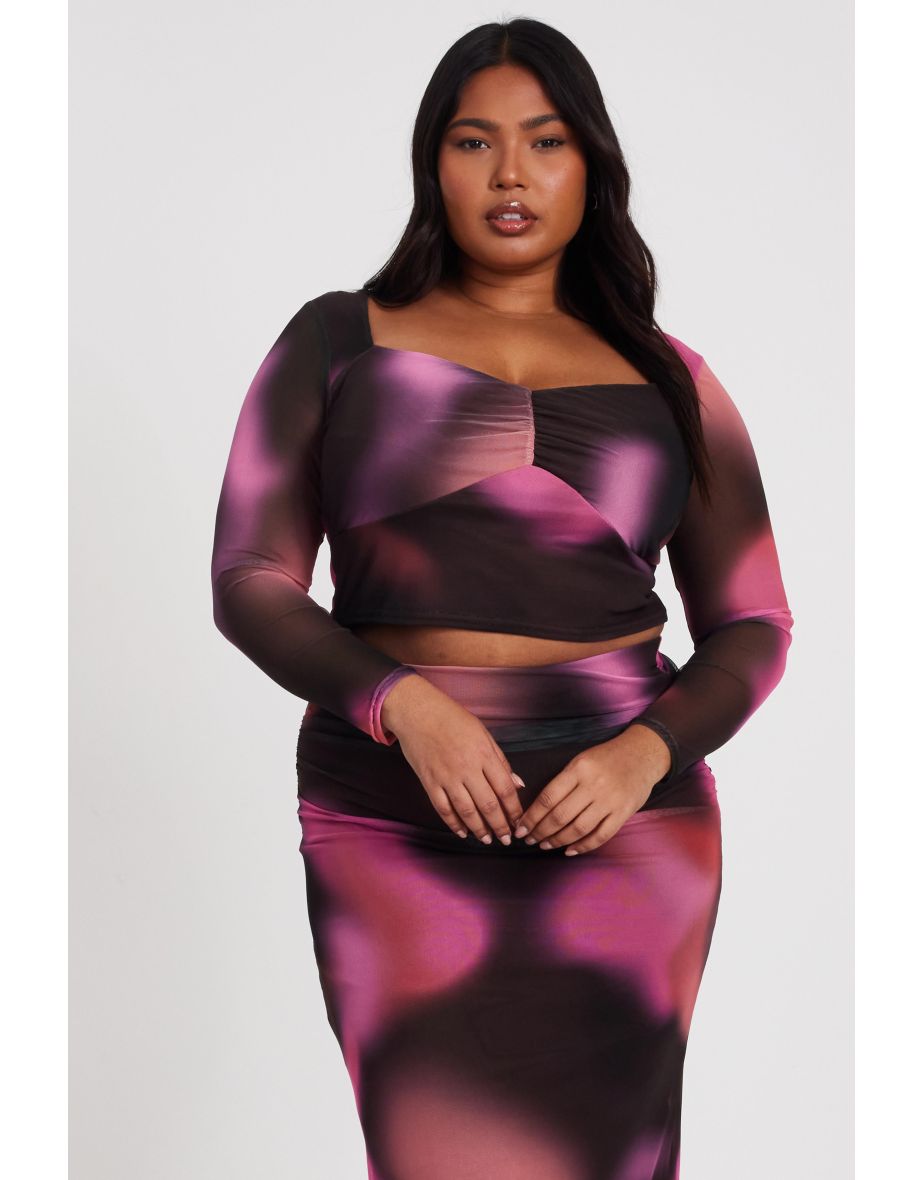 Curve Brown Marble Print Crop Top