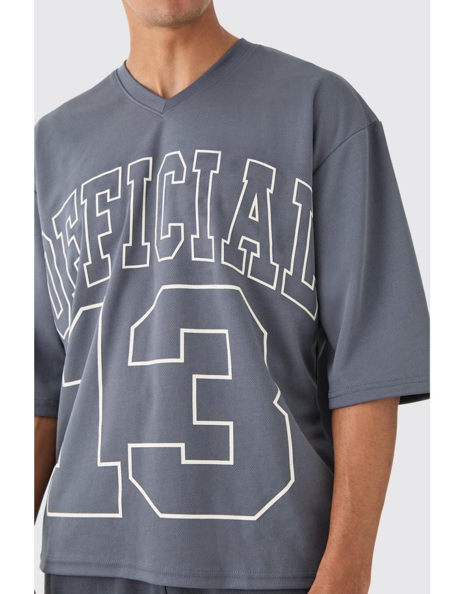 Oversized Half Sleeve V Neck Mesh T-shirt - charcoal - 2