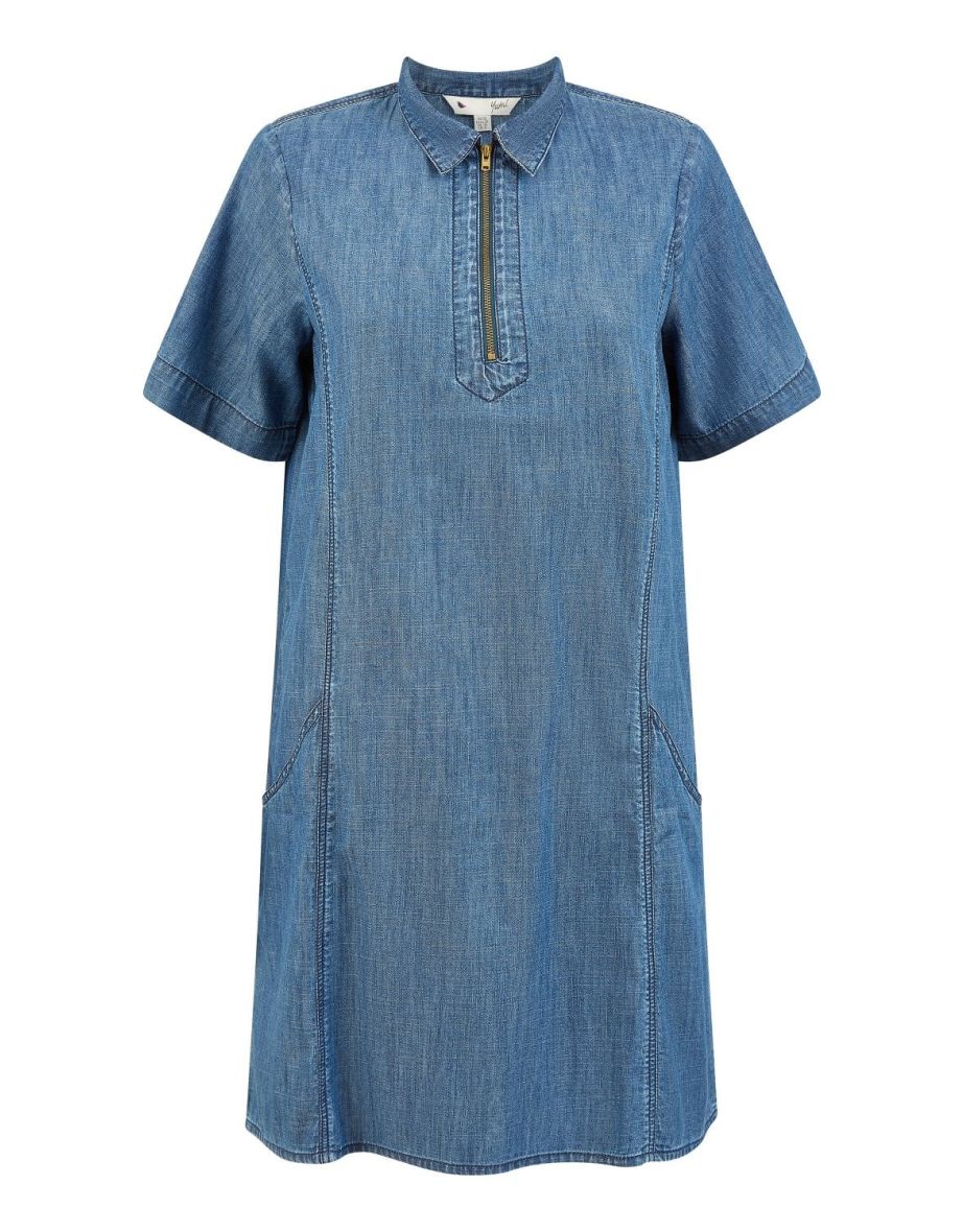 Yumi Blue Cotton Chambray Tunic With Zip Neckline - 5