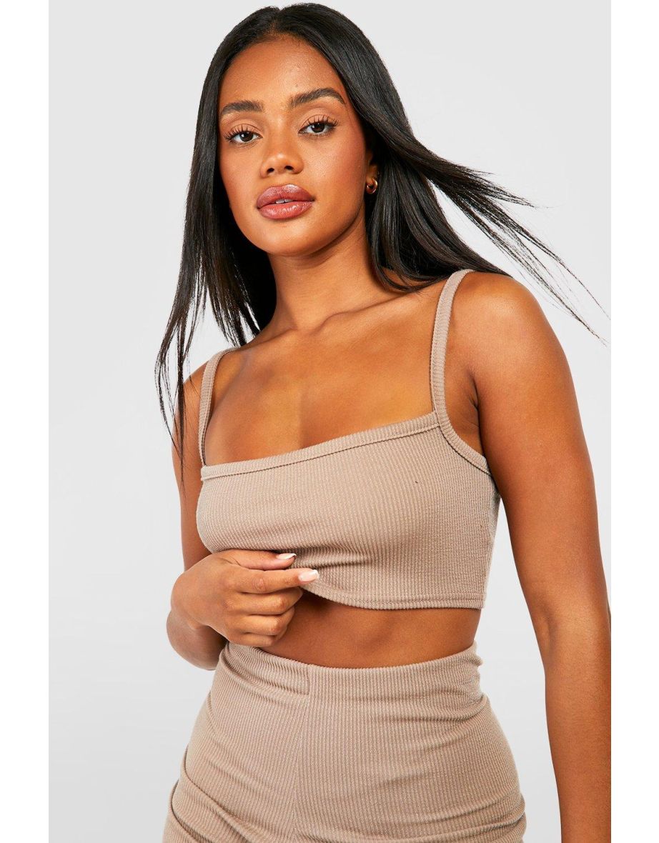 Ribbed Square Neck Bralette & Shorts - mocha - 3